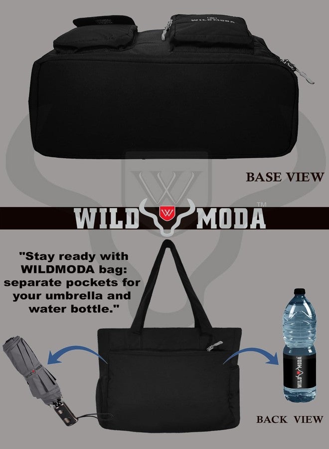 WILD MODA Womens Classic Polyester Double Pocket Shoulder Bag (Black) - Image 5